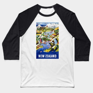 Vintage Travel Poster New Zealand Baseball T-Shirt